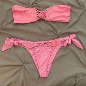 Pink strapless Frankie’s bikini.